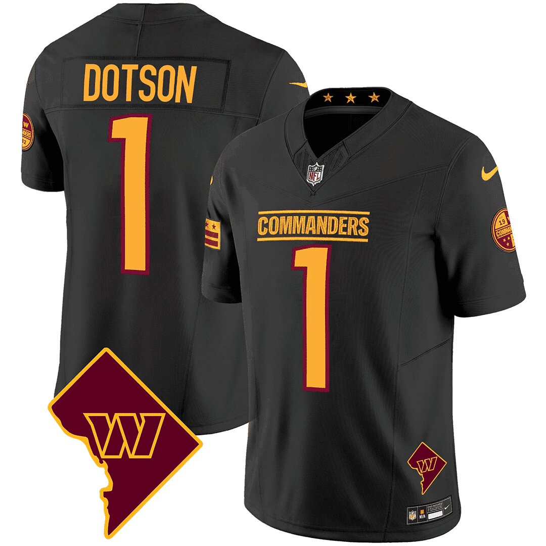 Men Washington Commanders 1 Dotson Black DC Map Patch 2024 Nike Vapor Limited NFL Jersey style 1